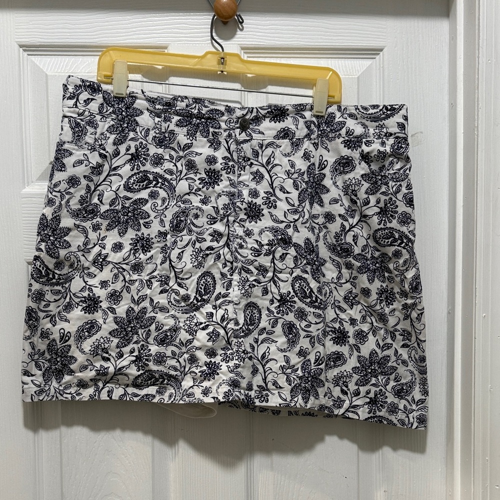 Woman Within Blue and White Paisley Floral Skort